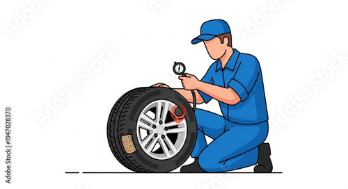 Mechanic changing car tire.