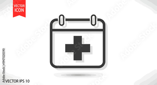Medical calendar icon with a plus sign on a clean background