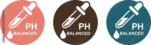pH Balanced Cosmetic Label Badge Set with Dropper Pipette Icon, Skincare Product Packaging Stickers Vector Illustration Collection