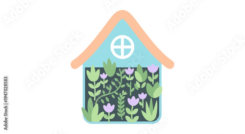 Colorful Cartoon House with Floral Pattern.