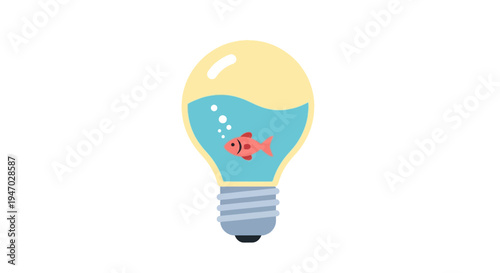 Colorful Cartoon Light Bulb with Fish Inside.