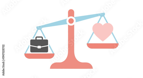 Balance Scale Weighing Briefcase and Heart.