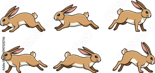 Three rows of cartoon rabbits in a running animation sequence