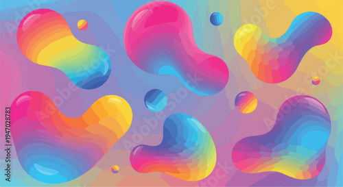 Vibrant abstract liquid shapes vector set with dynamic rainbow gradient colors, glossy fluid elements, and smooth organic forms for modern graphic design backgrounds, web banners