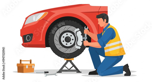 Mechanic changing car tire.