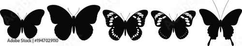 Butterfly silhouettes collection isolated vector set different butterfly shapes wings insect design elements for nature tattoo decoration illustration