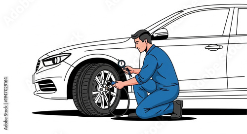Mechanic changing car tire.