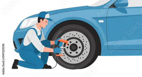Mechanic changing car tire.