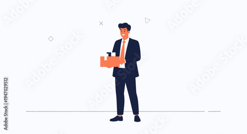 Businessman holding a box of personal belongings, leaving office, job loss concept