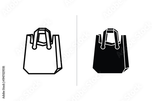 Shopping bag vector icon in outline and solid black, for retail and commerce.