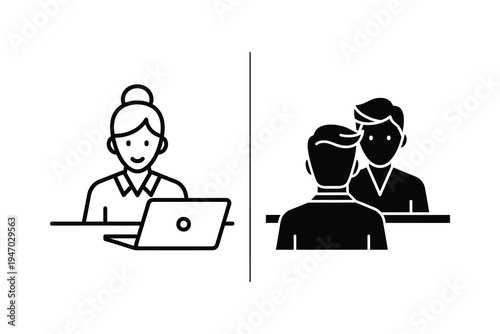 Business meeting and solo work icons, collaboration and remote work concept