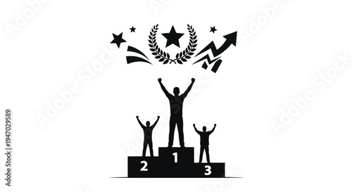 Celebrating success a victorious silhouette atop a podium with cheering crowds silhouette