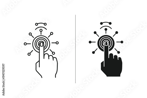 Finger pushing button icon with data network, modern technology concept