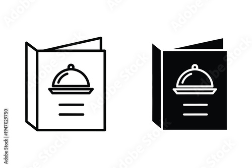 Restaurant menu book icon, outline and silhouette for food service concepts