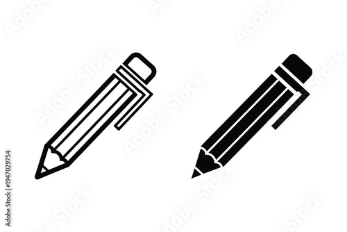 Pencil writing tool icon set for education, creativity, and office supplies