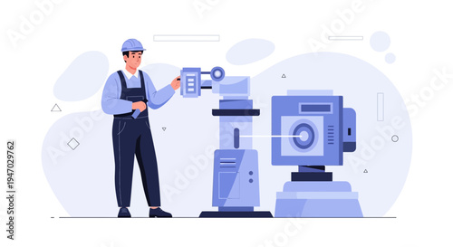 Engineer Inspecting Advanced Industrial Machine in Modern Factory