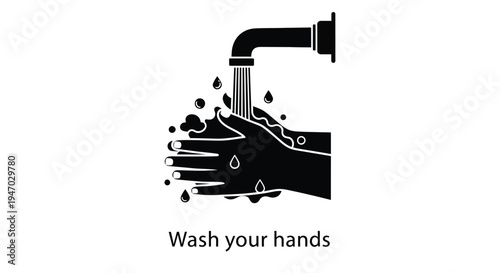 Hands under a faucet with water droplets a hygiene reminder silhouette