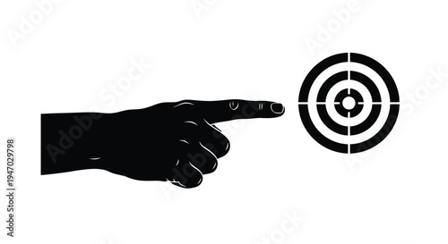Hand pointing towards a target with concentric rings black silhouette
