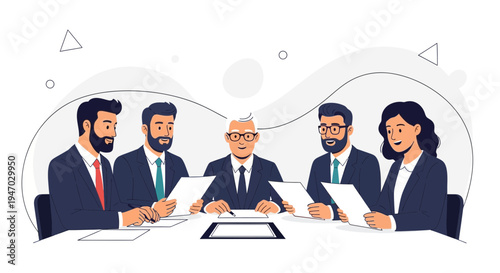 Diverse Business Team Meeting Around Table Discussing Documents and Strategy