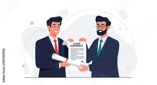 Businessmen shaking hands over agreement document, partnership and deal closing concept