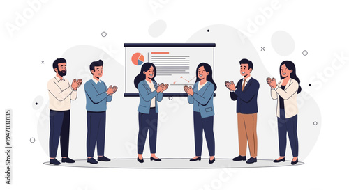 Business team applauding success in presentation meeting, teamwork and achievement