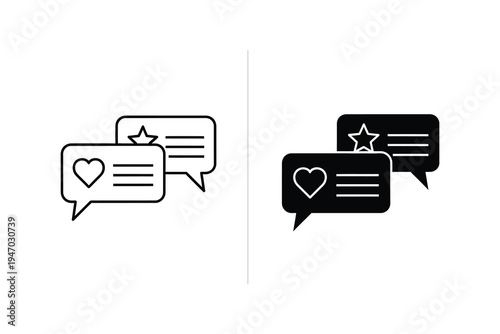 Like and Star Comment Icons: Outline and Solid Black for Feedback and Social
