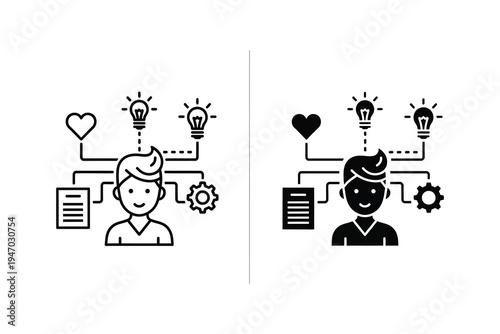 Person with Multiple Ideas & Tasks Icons - Creativity, Productivity & Work-Life Balance