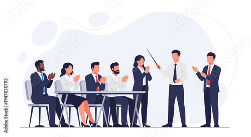 Business team applauding speaker at presentation, successful meeting, teamwork concept