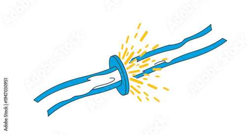 Electricity sparks flying from broken blue wires