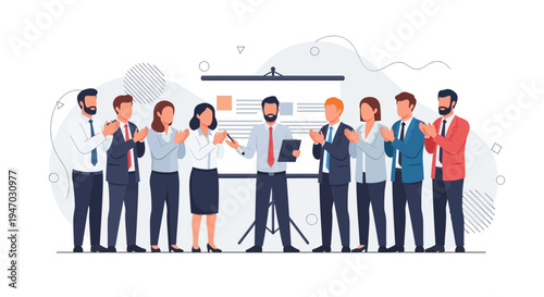 Business Team Applauding Presentation Success - Diverse Professionals Celebrate Achievement