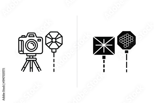 Professional Photography Studio Equipment and Camera Icons
