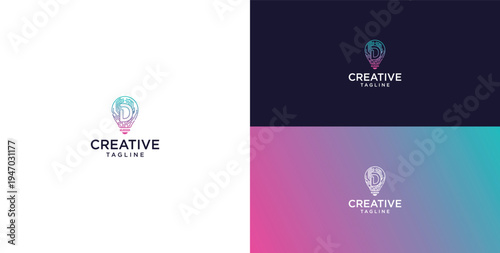 smart bulb logo icon. bulb logo technology. initial logo design D