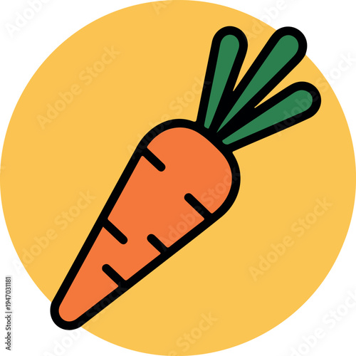 Carrot Icon Colorful Round Badge, Vegetable Food Symbol in Flat Style, Organic Farm Produce Vector Illustration