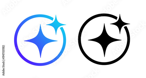 Sparkling and Clean Star Icons in Circles, Blue Gradient and Black Vector Set