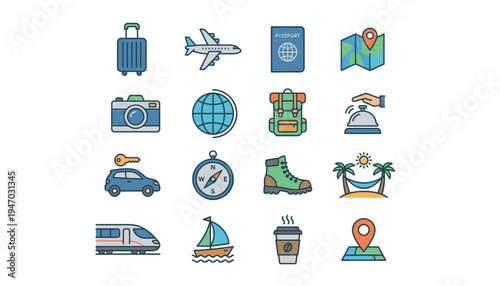 Travel and transportation icons set.