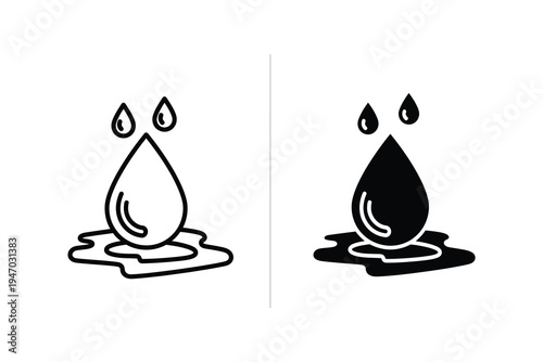 Water Drop Icon Set: Outline and Solid Styles for Liquid and Purity Concepts