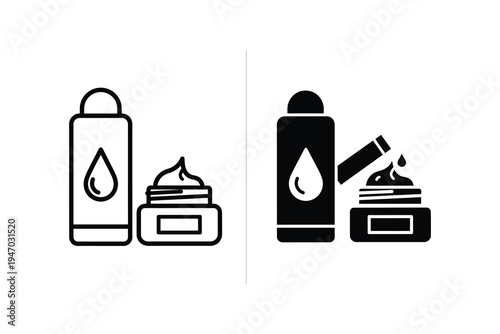 Skincare bottles and cream jar icon for beauty and cosmetic products