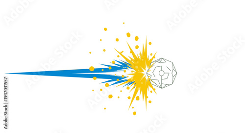 Explosion blast with blue streak and yellow sparks flying