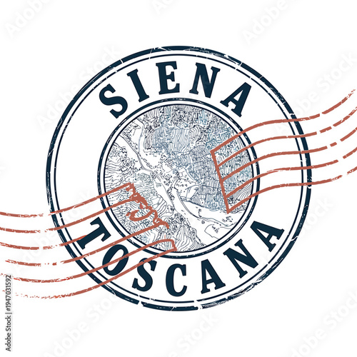 Vintage style postal stamp featuring a map of siena italy