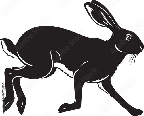 Dynamic Silhouette of a Running Hare in Motion.