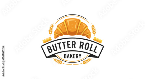 Butter roll bakery logo emblem sign.
