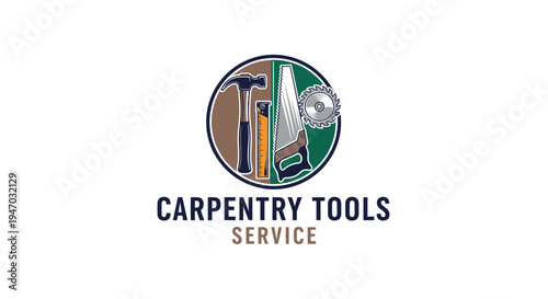 Carpentry tools logo service emblem.