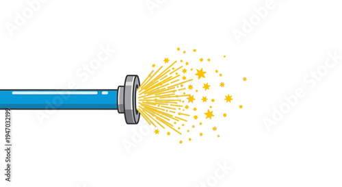 Golden sparks flying out of a blue pipe nozzle