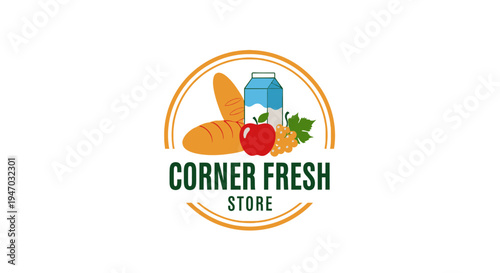 Corner Fresh Store Grocery Logo Design.
