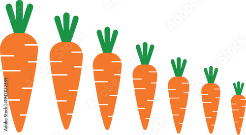 Carrot Vegetable Icon Set in Different Sizes, Featuring Fresh Organic Food Illustration for Farming, Agriculture, Healthy Nutrition, and Vegan Design