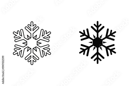 Snowflake Icon Set: Wintery Designs in Outline and Silhouette