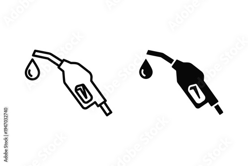 Fuel Pump Nozzle with Drop Icon: Gas Station and Energy Vector Set