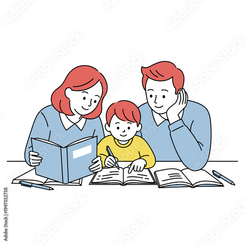 Family doing homework together at home 1.
