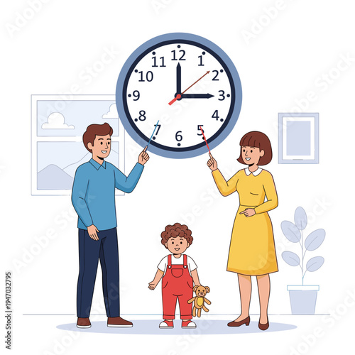 Family holding a large clock together.