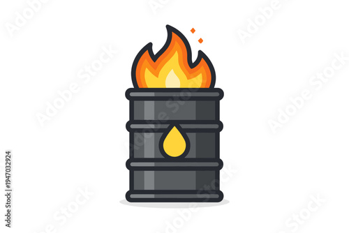 Burning oil barrel with flame and dripping oil drop